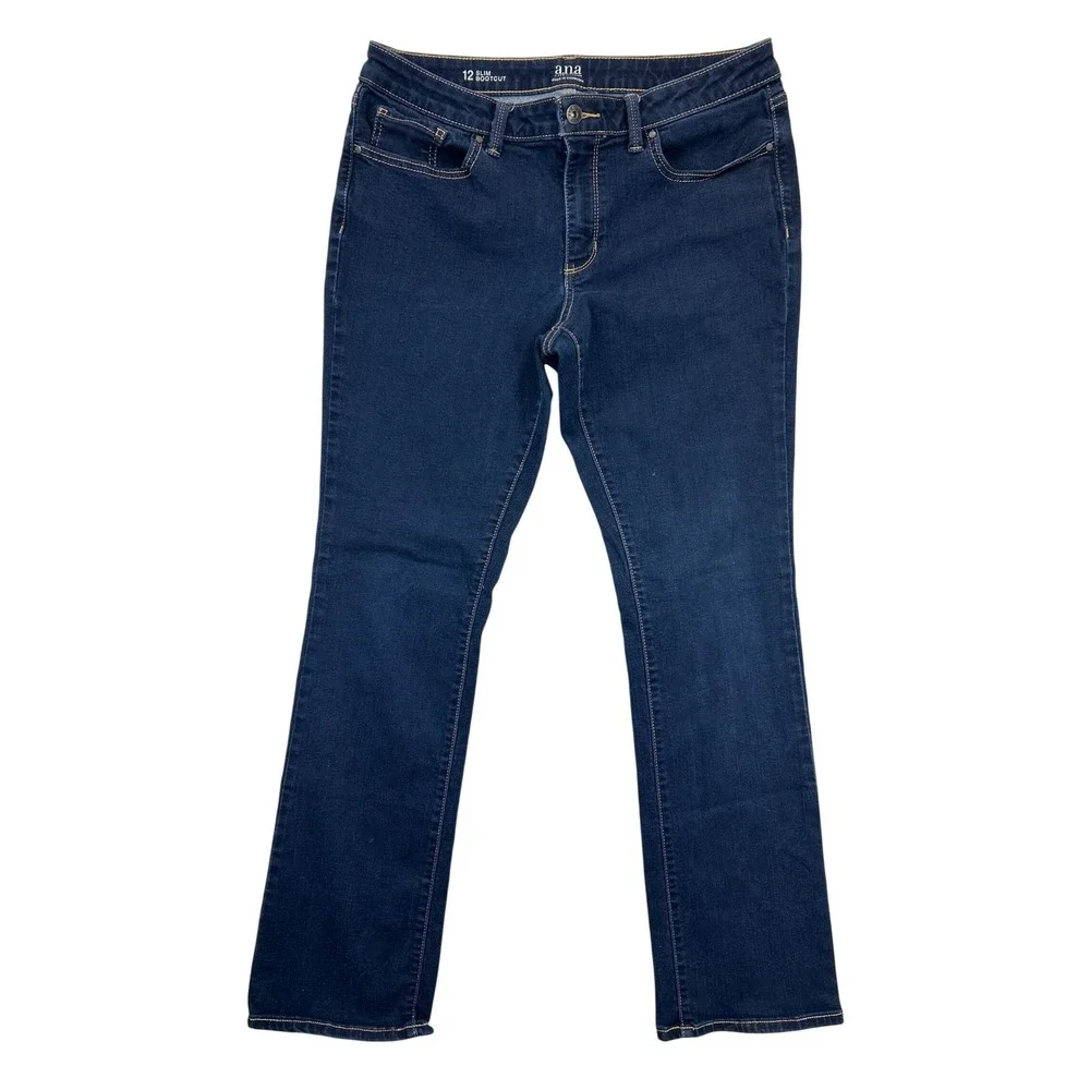 ana Jeans‎ Womens 12 Blue Denim Slim Bootcut Jeans Dark Indigo Stretch